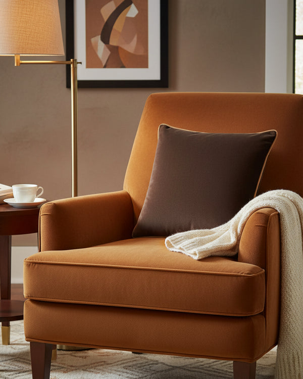 Meridian Velvet Feather Filled Cushion Caramel/Chocolate by Furn