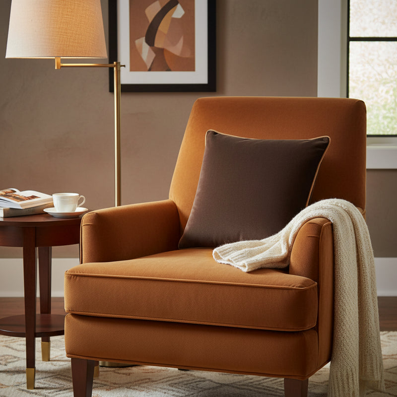 Meridian Velvet Feather Filled Cushion Caramel/Chocolate by Furn