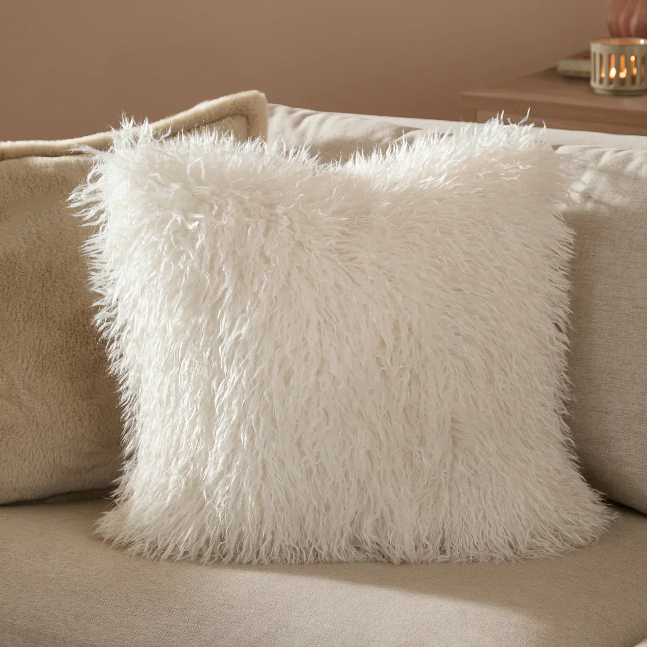 Furn (Riva Home) Cushions Ecru Rowan Faux Fur Cushion by Furn