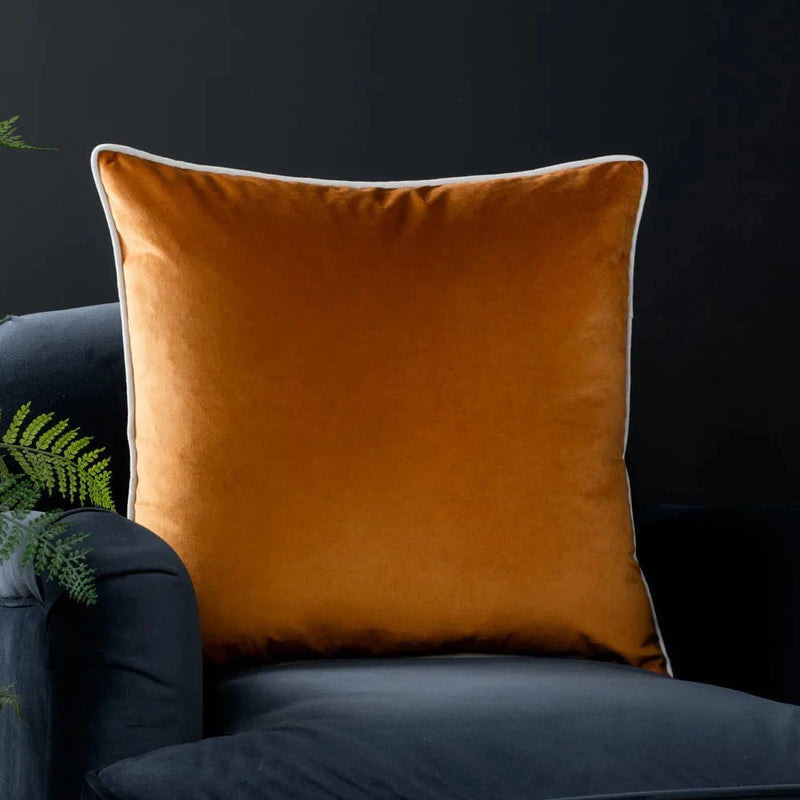 Meridian Velvet Feather Filled Cushion Ginger/Ecru by Furn