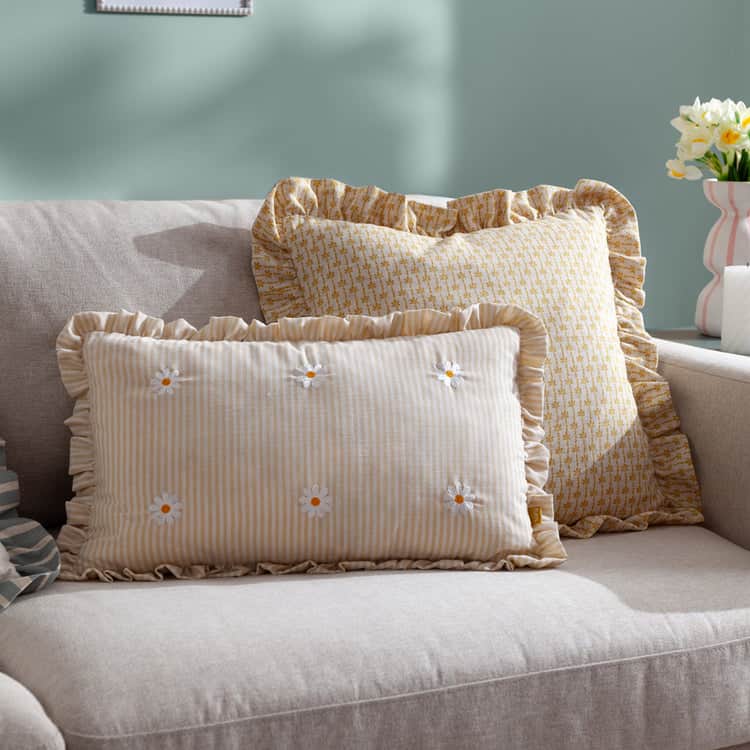 Furn (Riva Home) Cushions LES FLEURS EMBROIDERED RUFFLE CUSHION DAISIES by Furn
