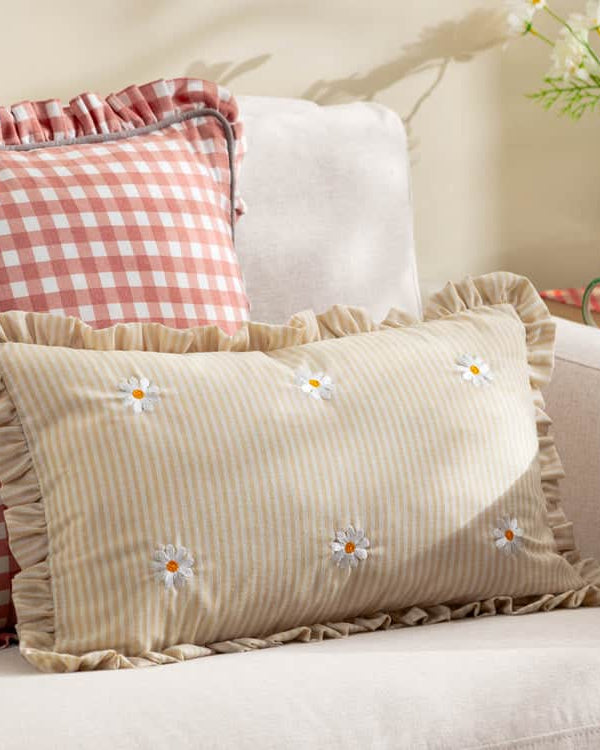 LES FLEURS EMBROIDERED RUFFLE CUSHION DAISIES by Furn