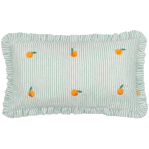 Les Fruites Embroidered Ruffle Cushion Orange by Furn