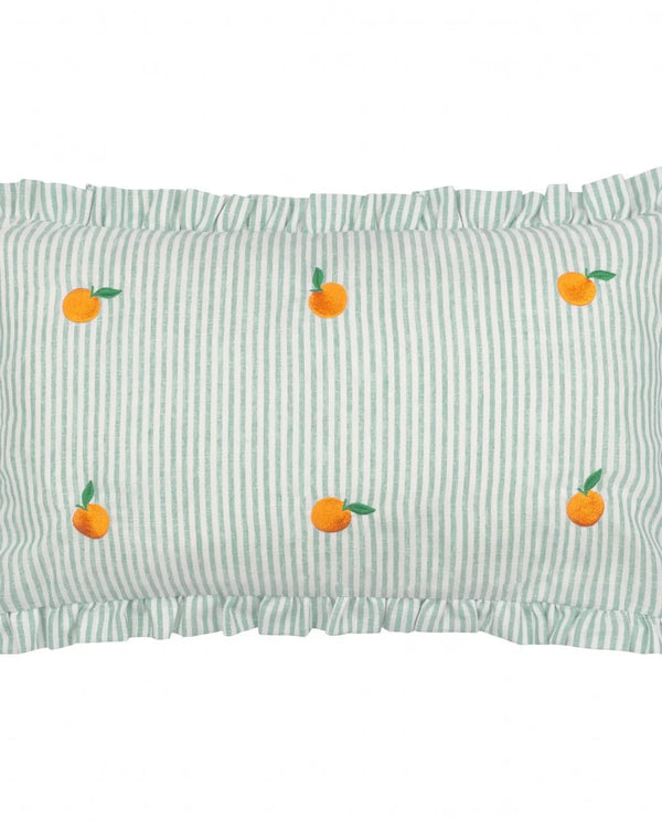 Les Fruites Embroidered Ruffle Cushion Orange by Furn