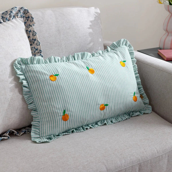 Les Fruites Embroidered Ruffle Cushion Orange by Furn