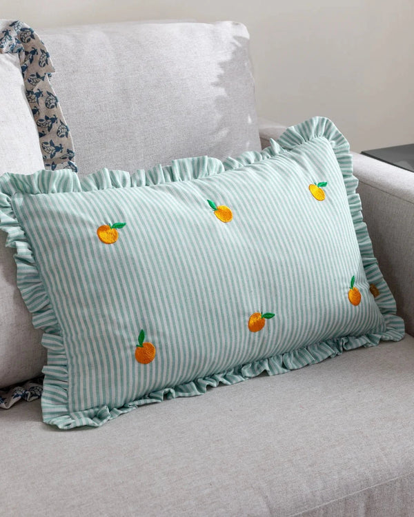 Les Fruites Embroidered Ruffle Cushion Orange by Furn
