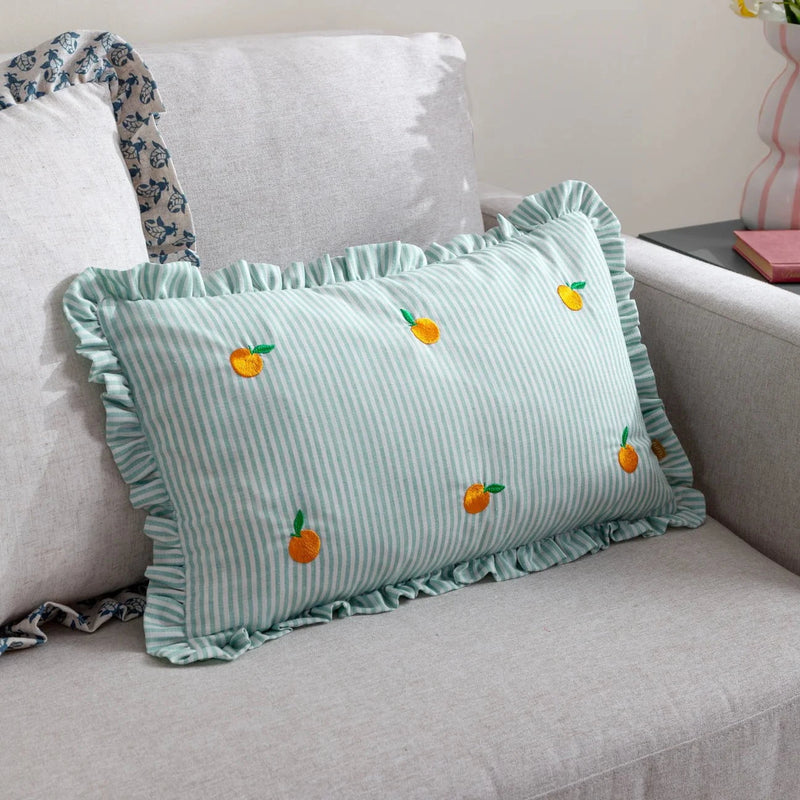 Les Fruites Embroidered Ruffle Cushion Orange by Furn