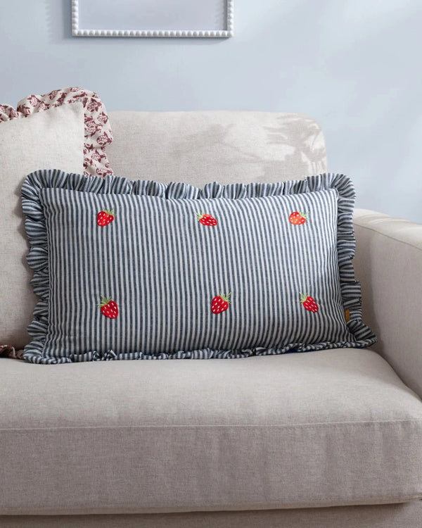 Les Fruites Embroidered Ruffle Cushion Strawberries by Furn