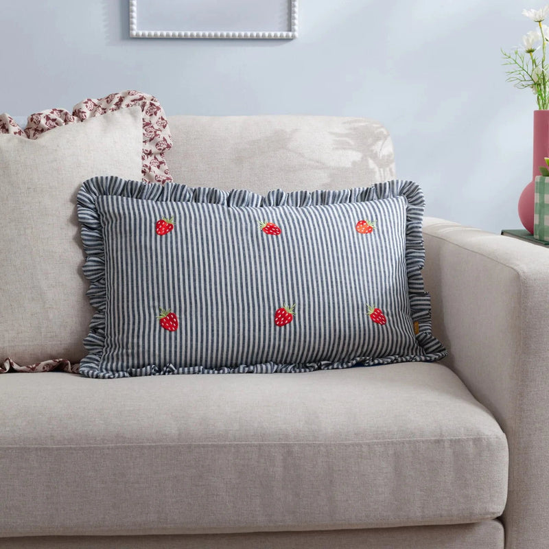 Les Fruites Embroidered Ruffle Cushion Strawberries by Furn