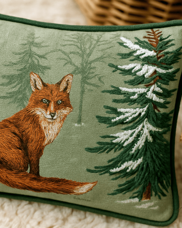 Lodge Wood Fox Oak Green | Embroidered by Furn