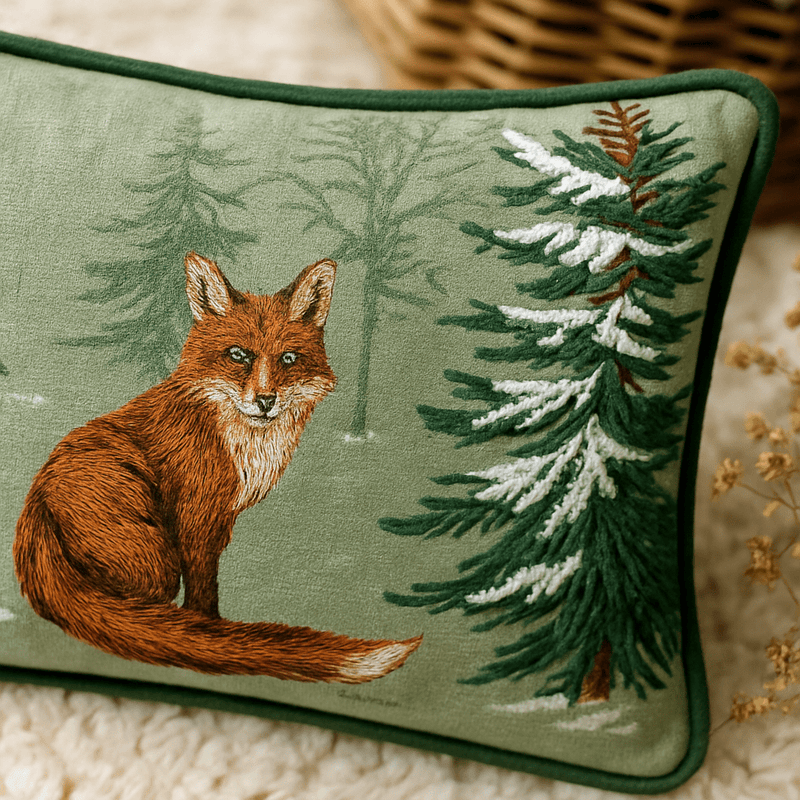 Lodge Wood Fox Oak Green | Embroidered by Furn