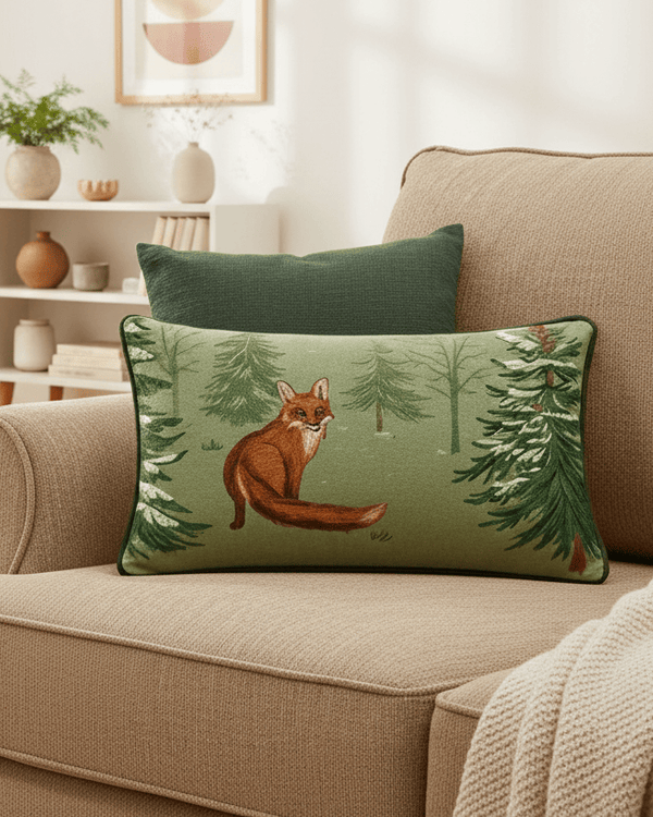 Lodge Wood Fox Oak Green | Embroidered by Furn