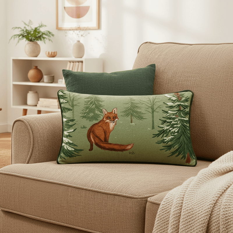 Lodge Wood Fox Oak Green | Embroidered by Furn