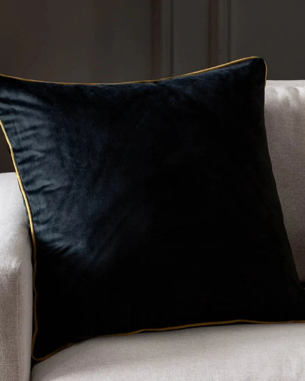 Meridian Velvet Feather Filled Cushion Black/Gold by Furn
