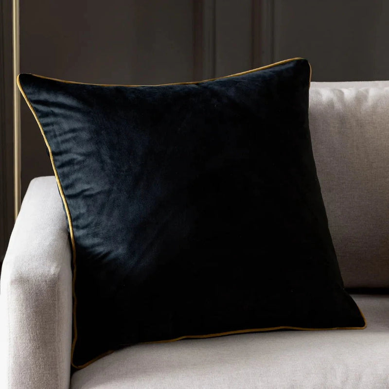 Meridian Velvet Feather Filled Cushion Black/Gold by Furn