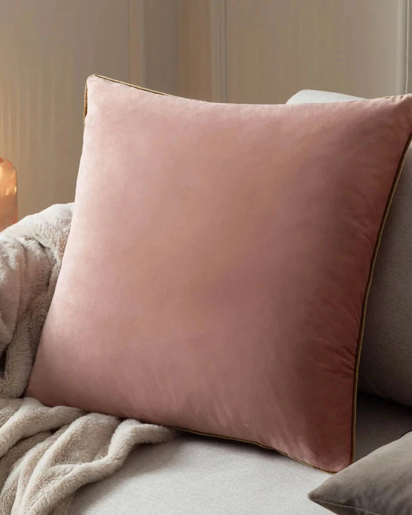 Meridian Velvet Feather Filled Cushion Blush/Gold by Furn