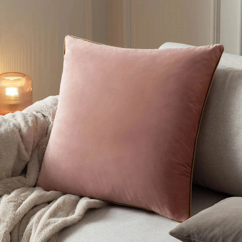 Meridian Velvet Feather Filled Cushion Blush/Gold by Furn