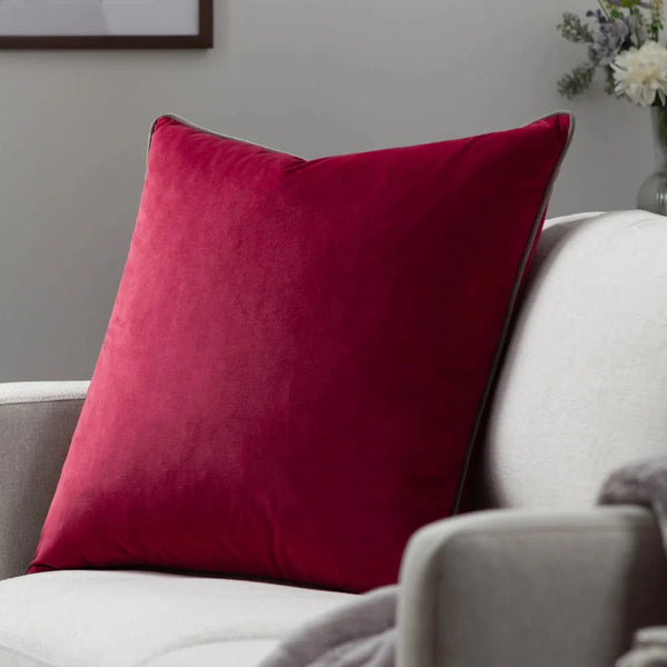 Meridian Velvet Feather Filled Cushion Cranberry/Mocha by Furn
