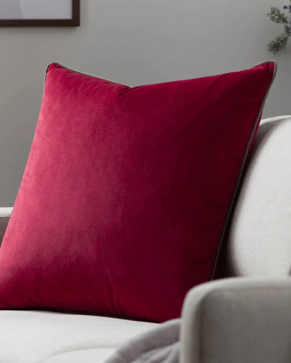 Meridian Velvet Feather Filled Cushion Cranberry/Mocha by Furn
