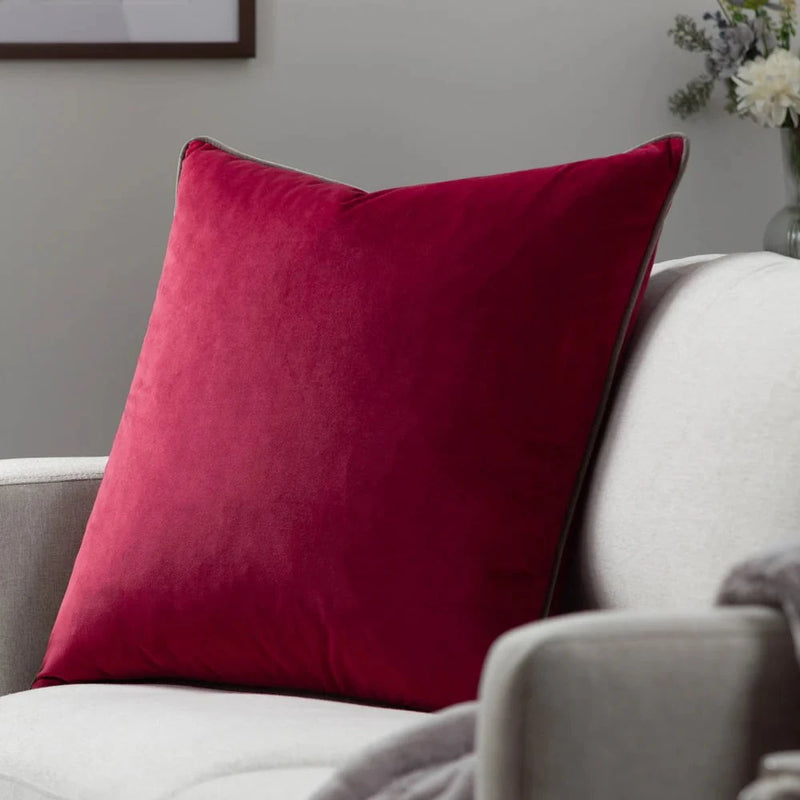 Meridian Velvet Feather Filled Cushion Cranberry/Mocha by Furn