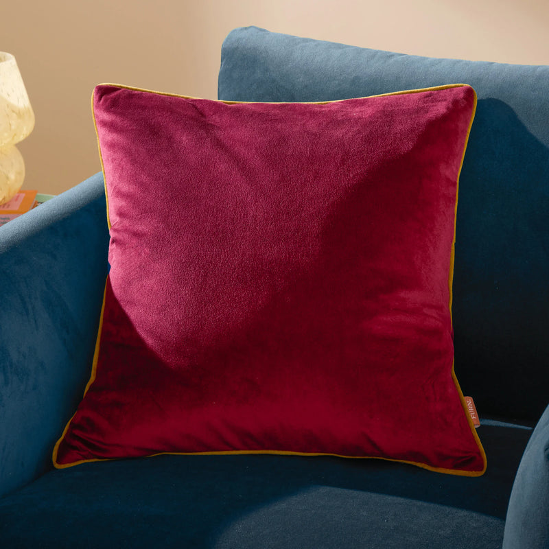 MERIDIAN VELVET FEATHER FILLED CUSHION MAROON/MOSS by Furn