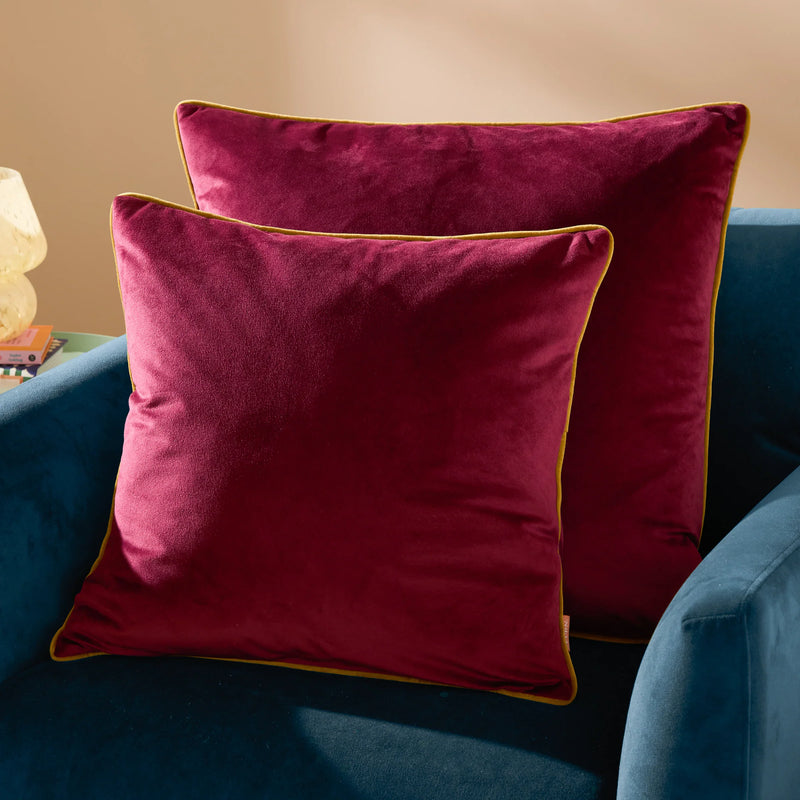 MERIDIAN VELVET FEATHER FILLED CUSHION MAROON/MOSS by Furn
