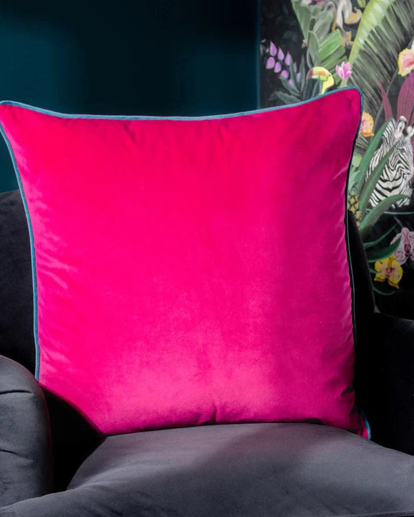 Meridian Velvet Feather Filled Cushion Raspberry/Teal by Furn
