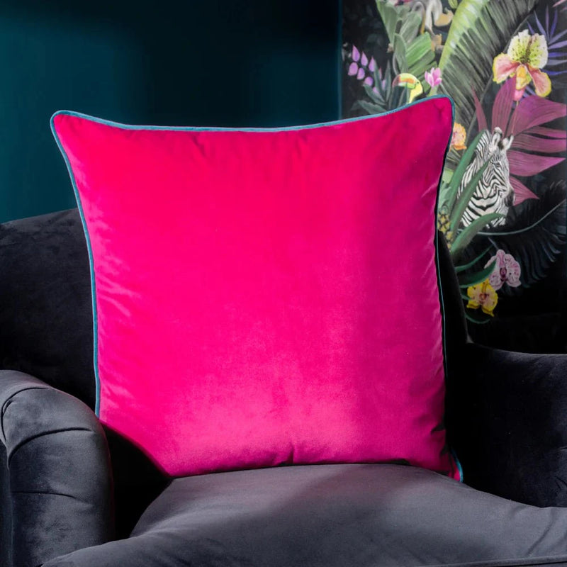 Meridian Velvet Feather Filled Cushion Raspberry/Teal by Furn