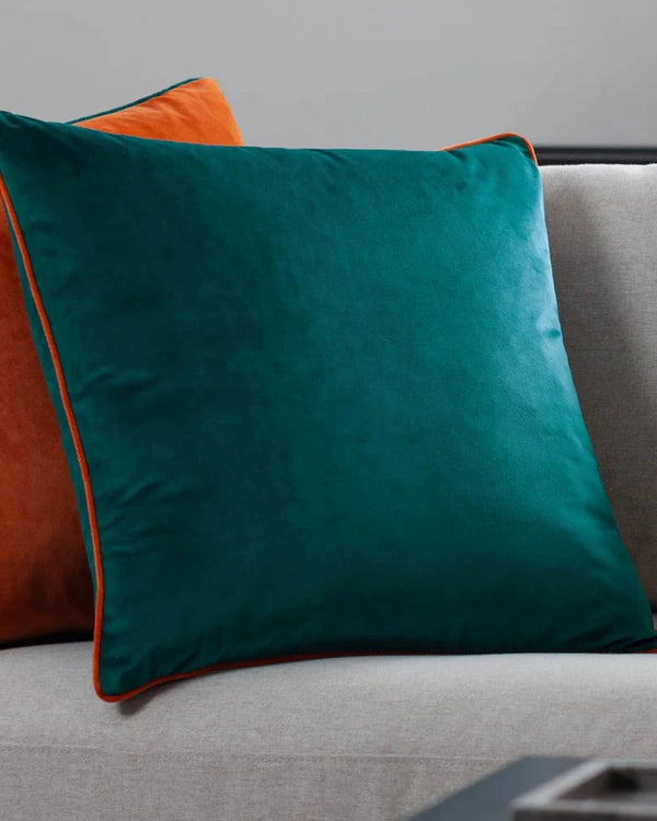 Meridian Velvet Feather Filled Cushion Teal/Clementine by Furn