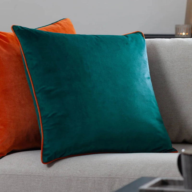 Meridian Velvet Feather Filled Cushion Teal/Clementine by Furn