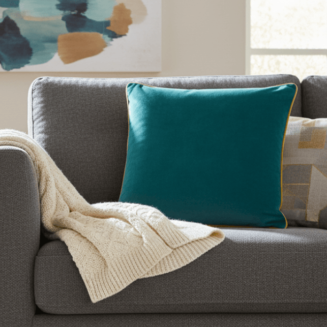 Meridian Velvet Feather Filled Cushion Teal/Ochre by Furn