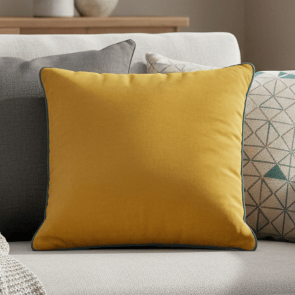Meridian Velvet Feather Filled Cushion Teal/Ochre by Furn