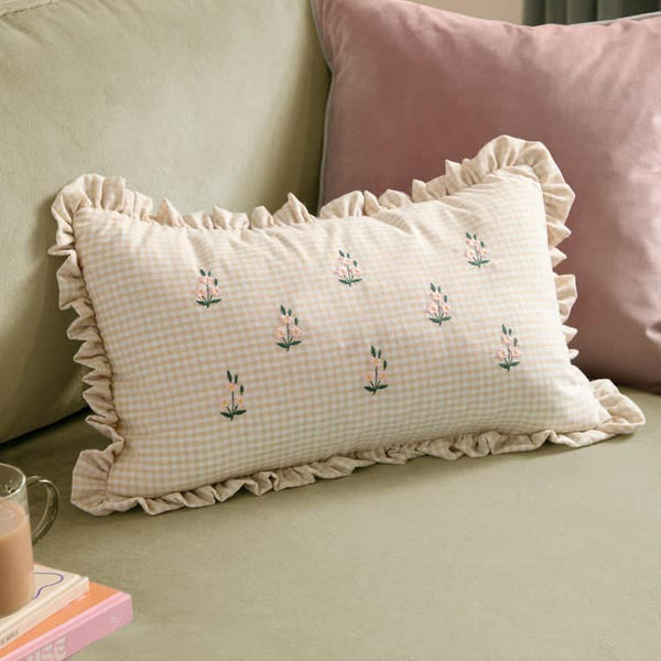 LES PETITE FLEURS GINGHAM RUFFLE CUSHION by Furn
