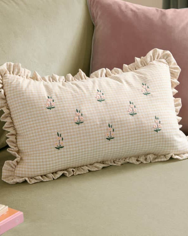 LES PETITE FLEURS GINGHAM RUFFLE CUSHION by Furn