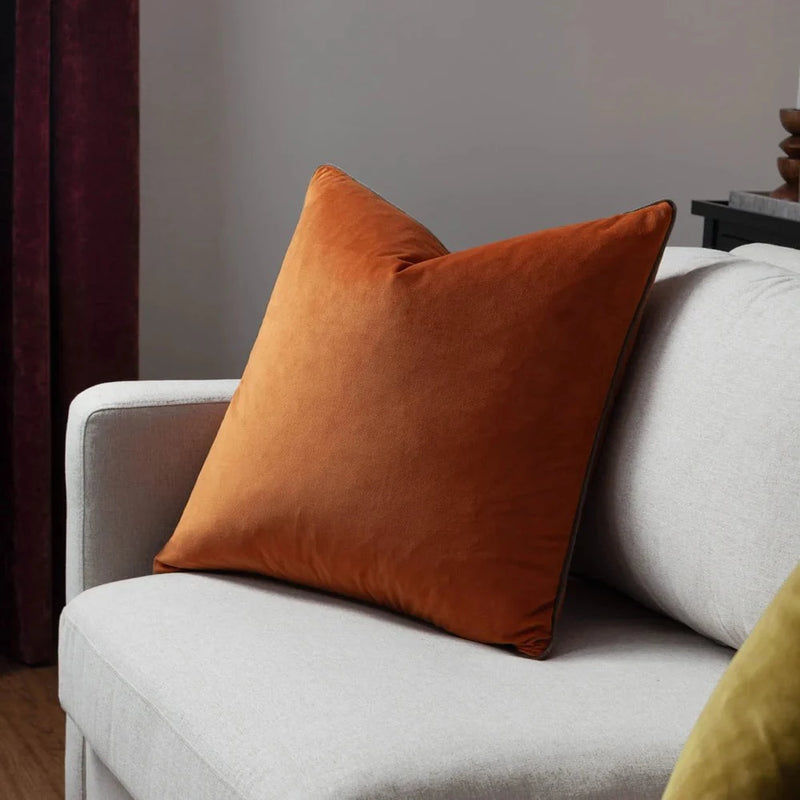 Meridian Velvet Feather Filled Cushion Pumpkin/Mocha by Furn