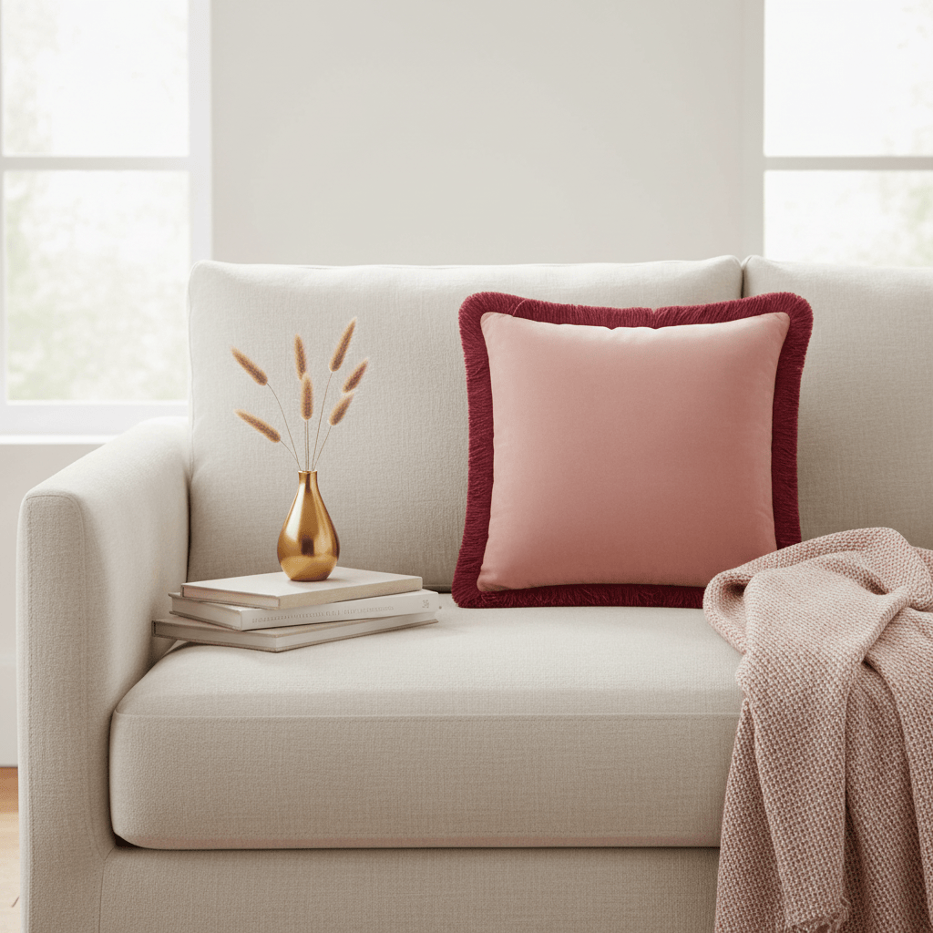 Furn (Riva Home) Cushions Slipper / Burgundy HALO FRINGED VELVET CUSHION by Furn