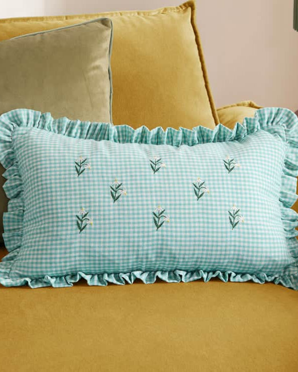 LES PETITE FLEURS GINGHAM RUFFLE CUSHION by Furn