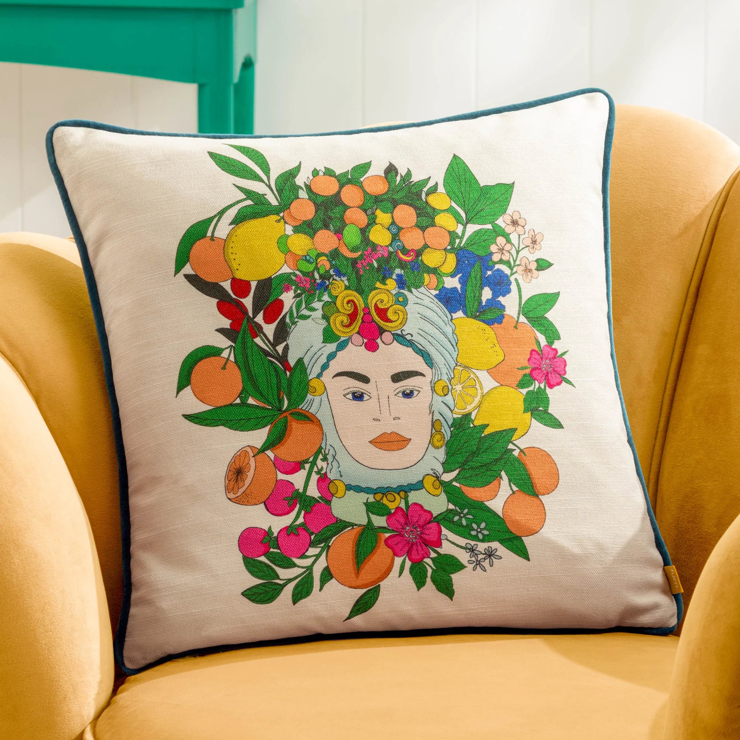Furn (Riva Home) Cushions TAORMINA FLORAL PIPED CUSHION Teal by Furn