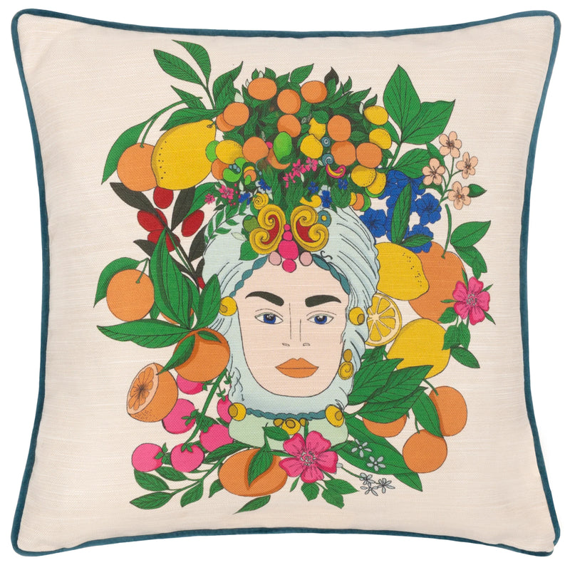 TAORMINA FLORAL PIPED CUSHION Teal by Furn