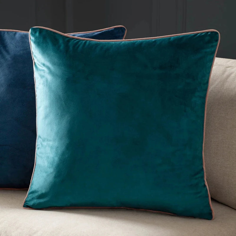 Meridian Velvet Feather Filled Cushion Teal/Blush by Furn
