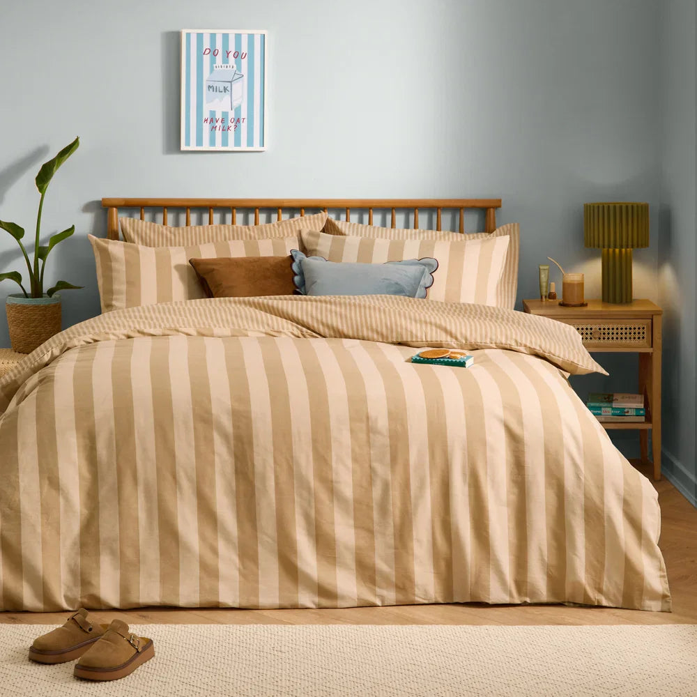 Furn (Riva Home) Duvet Cover set Caramel Latte / Single THE ULTIMATE STRIPE REVERSIBLE DUVET COVER SET by furn