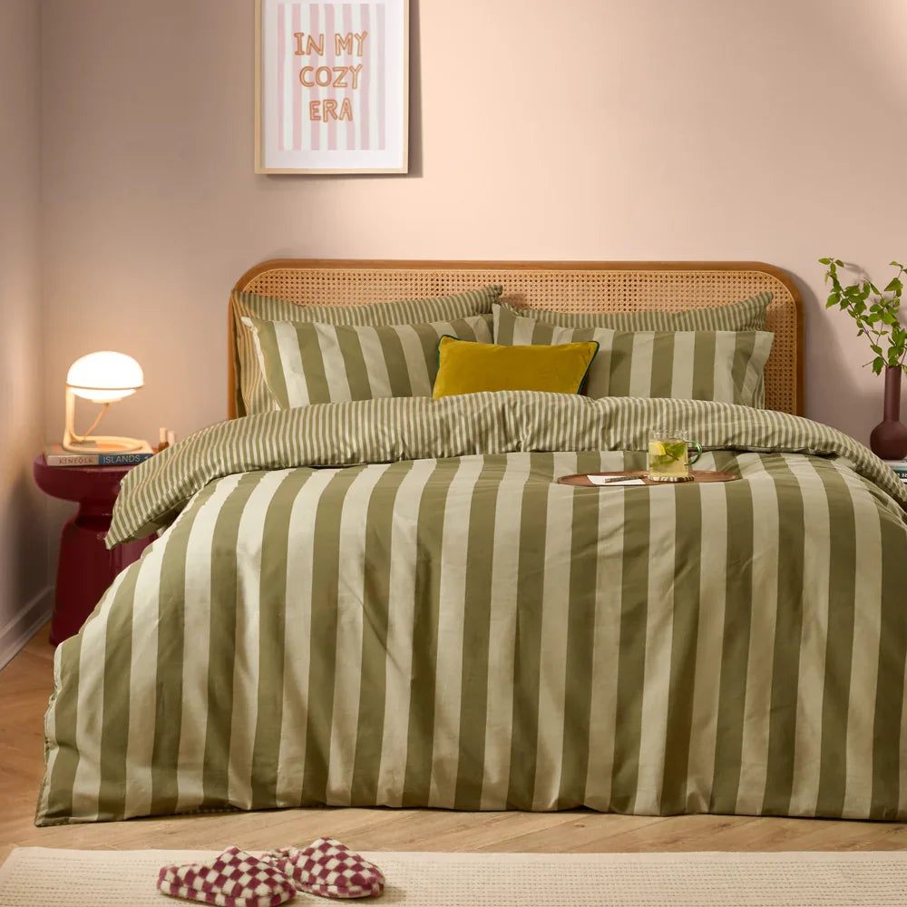 Furn (Riva Home) Duvet Cover set Green Tea / Single THE ULTIMATE STRIPE REVERSIBLE DUVET COVER SET by furn