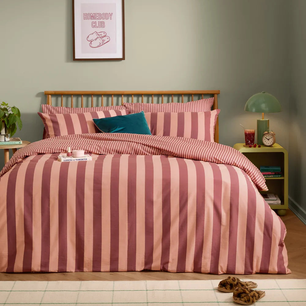 Furn (Riva Home) Duvet Cover set Raspberry Smoothie / Single THE ULTIMATE STRIPE REVERSIBLE DUVET COVER SET by furn