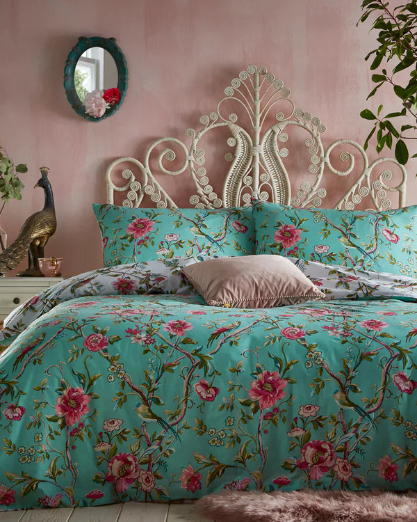 VINTAGE CHINOISERIE FLORAL EXOTIC DUVET COVER SET JADE by furn