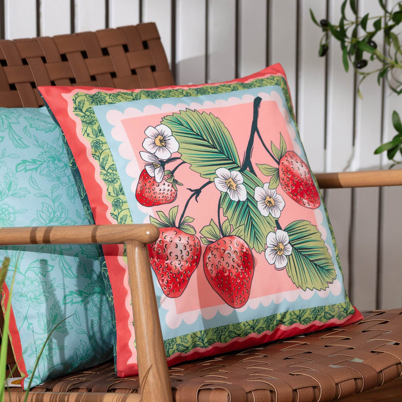 ANEMONE STRAWBERRIES PRINTED OUTDOOR CUSHION MULTI by Furn