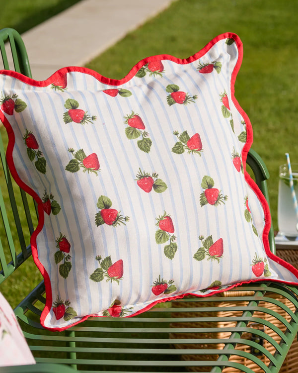 FRUITS STRAWBERRIES STRIPED OUTDOOR CUSHION BLUE  by Furn