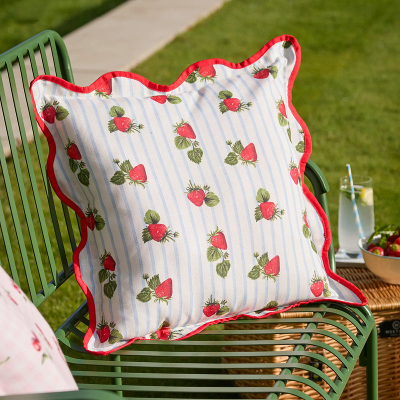 FRUITS STRAWBERRIES STRIPED OUTDOOR CUSHION BLUE  by Furn