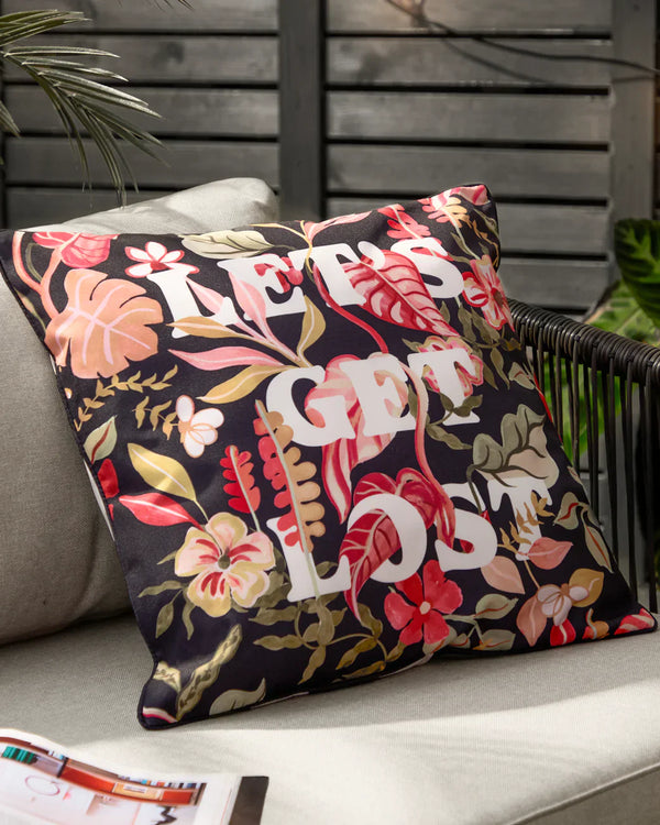 TROPICAL BLOOM LOST OUTDOOR CUSHION BLACK by Furn