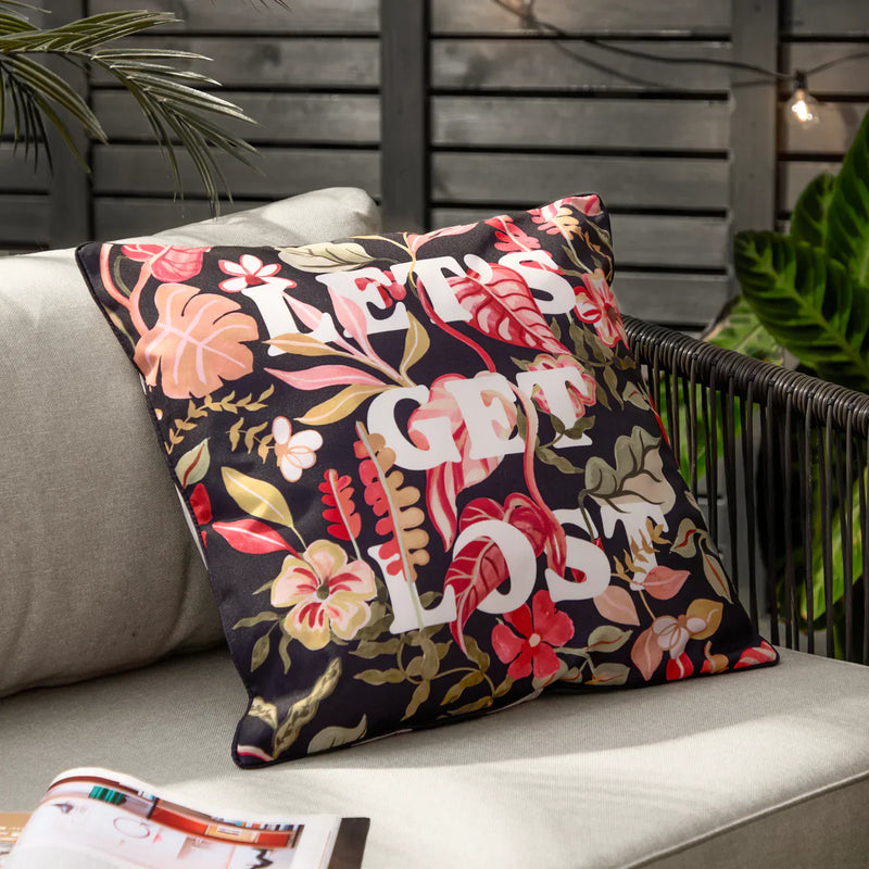 TROPICAL BLOOM LOST OUTDOOR CUSHION BLACK by Furn
