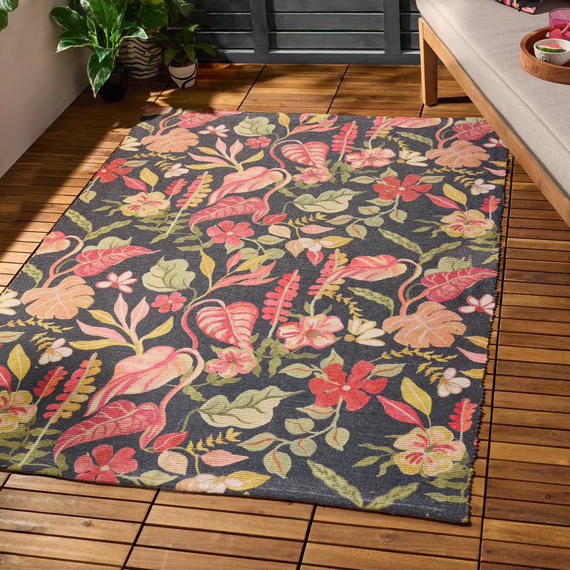 TROPICAL BLOOM INDOOR/OUTDOOR RUG BLACK by Furn
